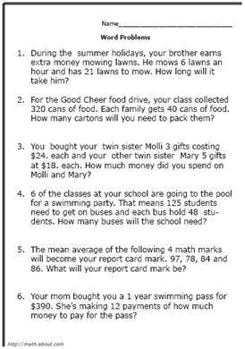 5th Grade Math Word Problems Worksheets .